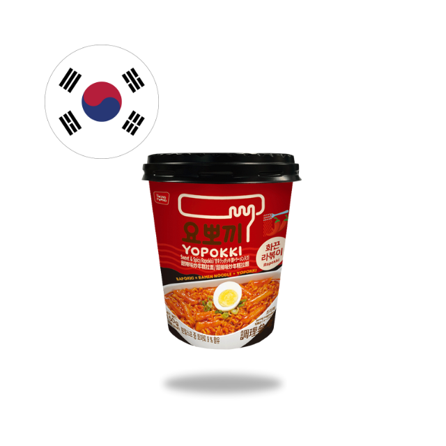 Yopokki Hot Spicy Rabokki Cup, Topokki Reiskuchen mit Ramen-Nudel 145g